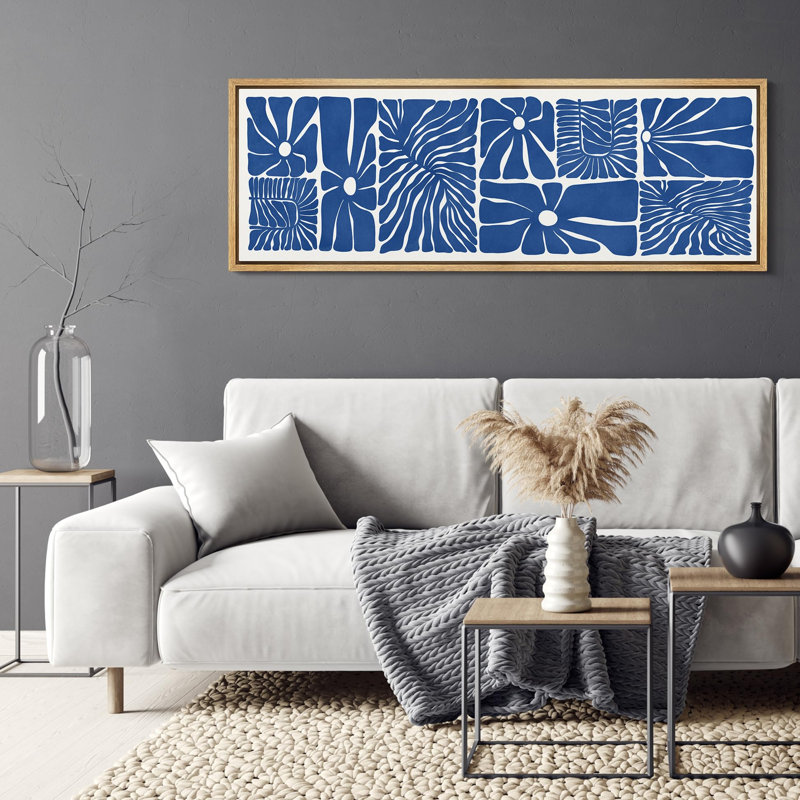 «Abstract Botanical Indigo Impressions Bold Blue Abstract Floral», reproduction d'art sur toile, H 20 po x l 60 po, Natural