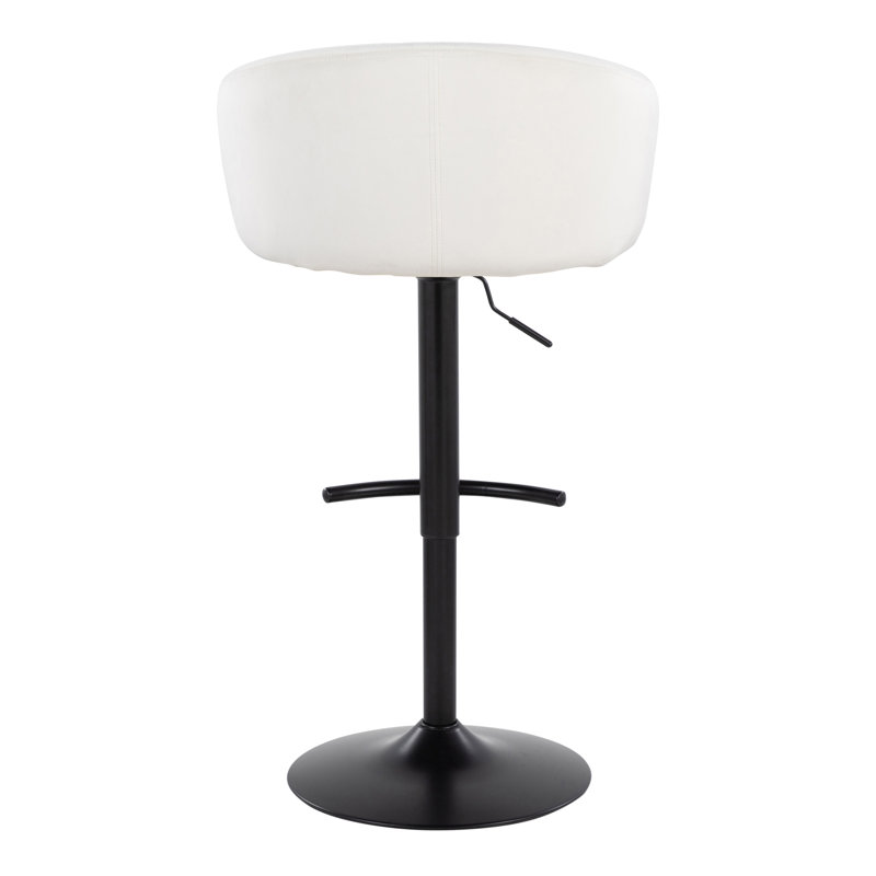 Set of 2 Adjustable Black Metal and Cream Velvet Swivel Barstools
