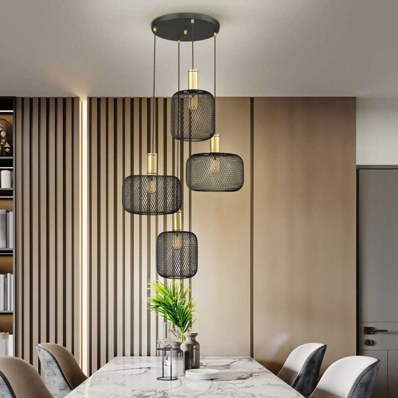 Aemilia 4 - Light Drum Pendant, Matt Black/Gold