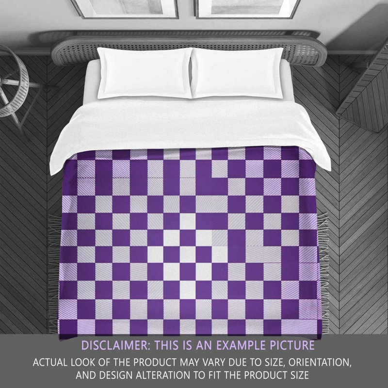 Machine Printed Comforter, Twin Comforter, Purple/White Checkered