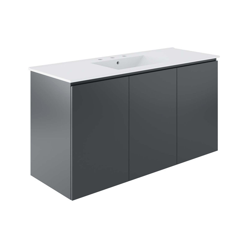 48" Wall-Mount Bathroom Vanity In Grey White, Grey, White