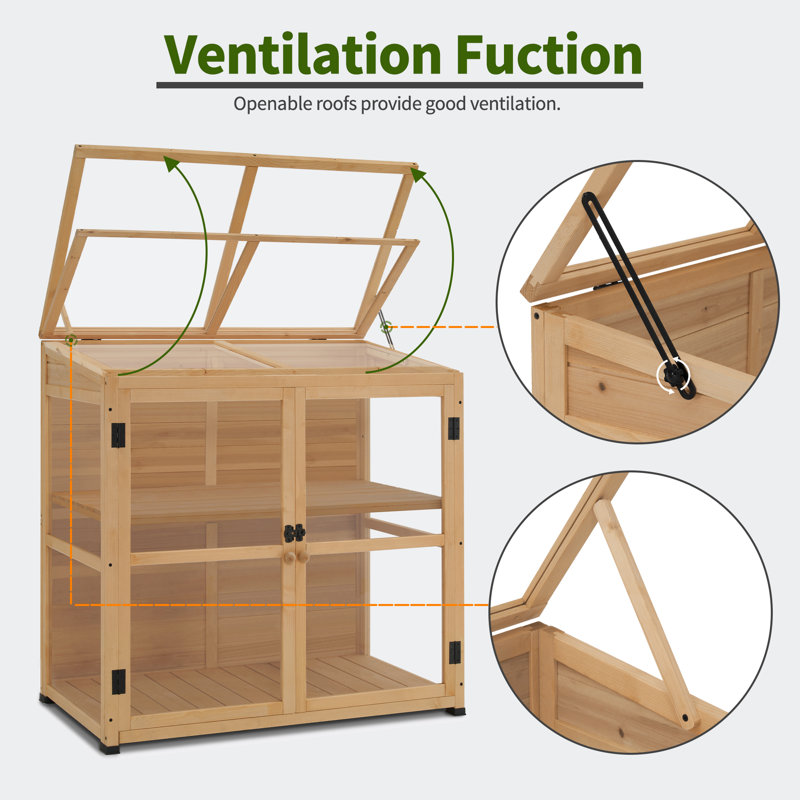 40.2" W x 24" D Wooden Cold Frame Greenhouse with Adjustable Shelf & Lockable Door