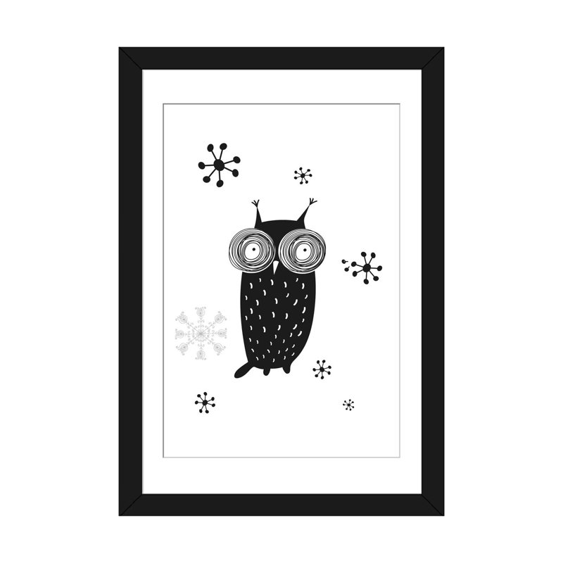 « hibou i », impression sur toile, H 24 po x l 16 po x P 1 po, Papier d'art encadré noir, Blanc