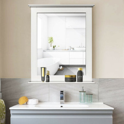 Winston Porter Bathroom Wall-mounted Mirror W/shelf Vanity Makeup Mirror Multipurpose