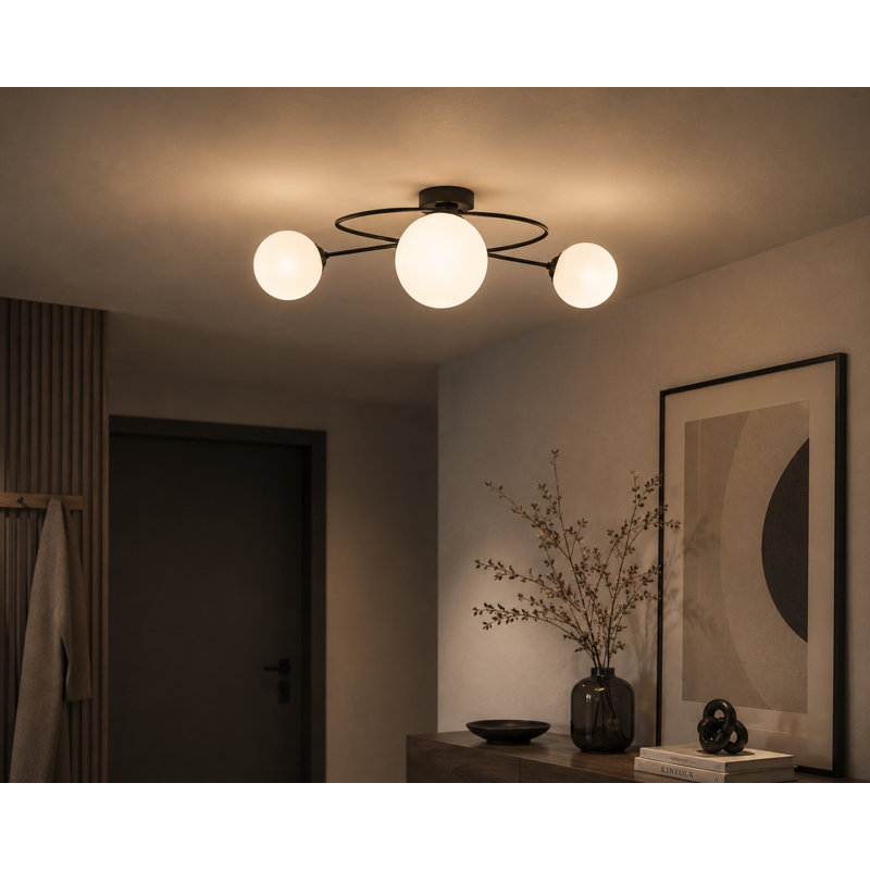 Glass Semi Flush Mount, Frosted, White, 3 Lights