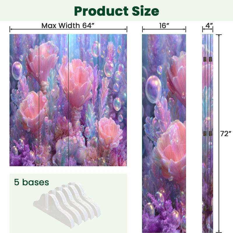 4 panneaux de paravent pliant paravent Royal Magical Underwater Garden, 4, 71" H x 64" W x 1" D