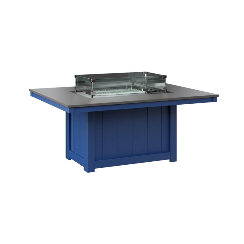 Berlin Gardens Donoma Rectangular Fire Pit Table, Hammered Top Stainless with Pacific Blue Base
