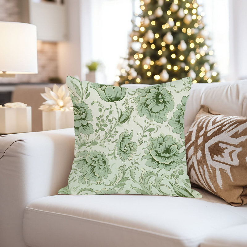 Botanical William Morris Style Damask Pattern III Classic & Traditional, 18"H x 18"W