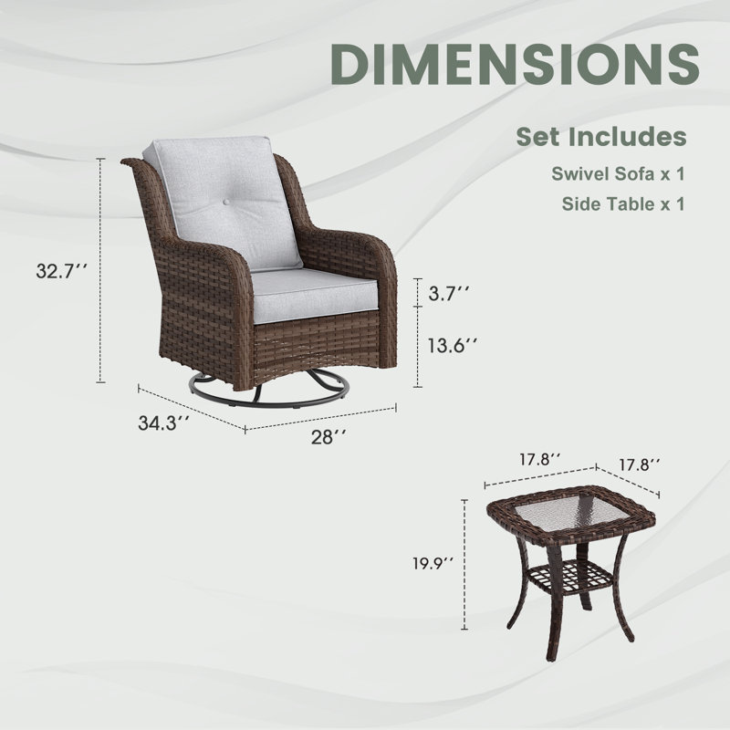 Chaise berçante de patio pivotante avec table d'appoint, Gris