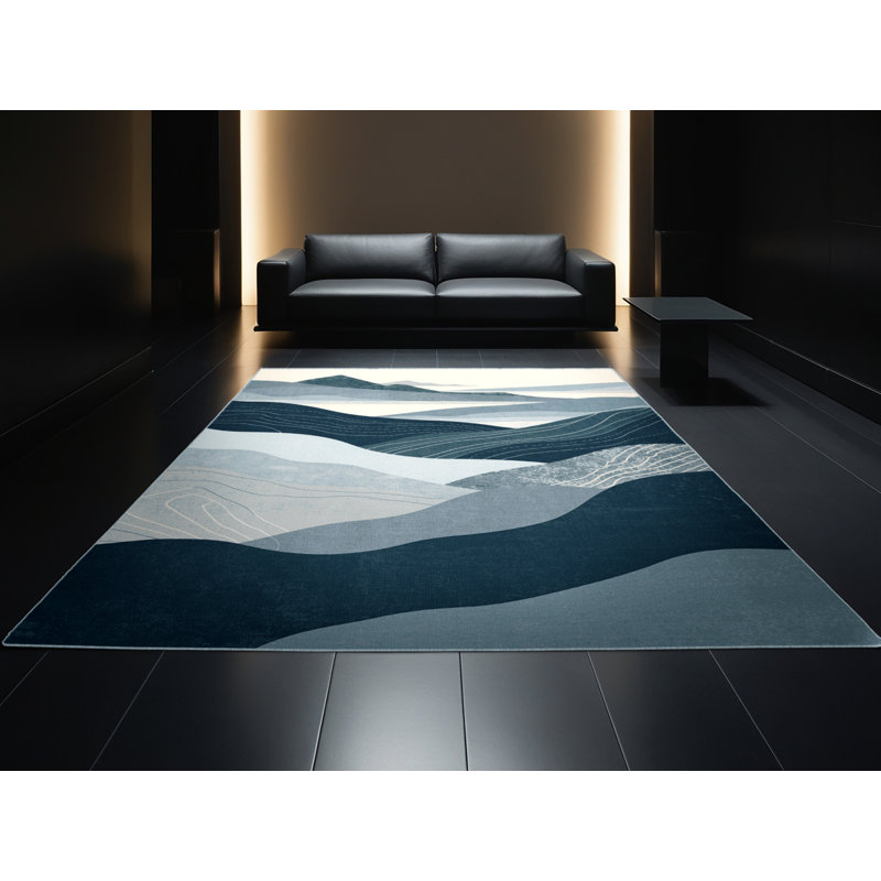 Tapis gris moderne et contemporain lavable à la machine Bemott - Reliure bleu ciel, 2 x 4