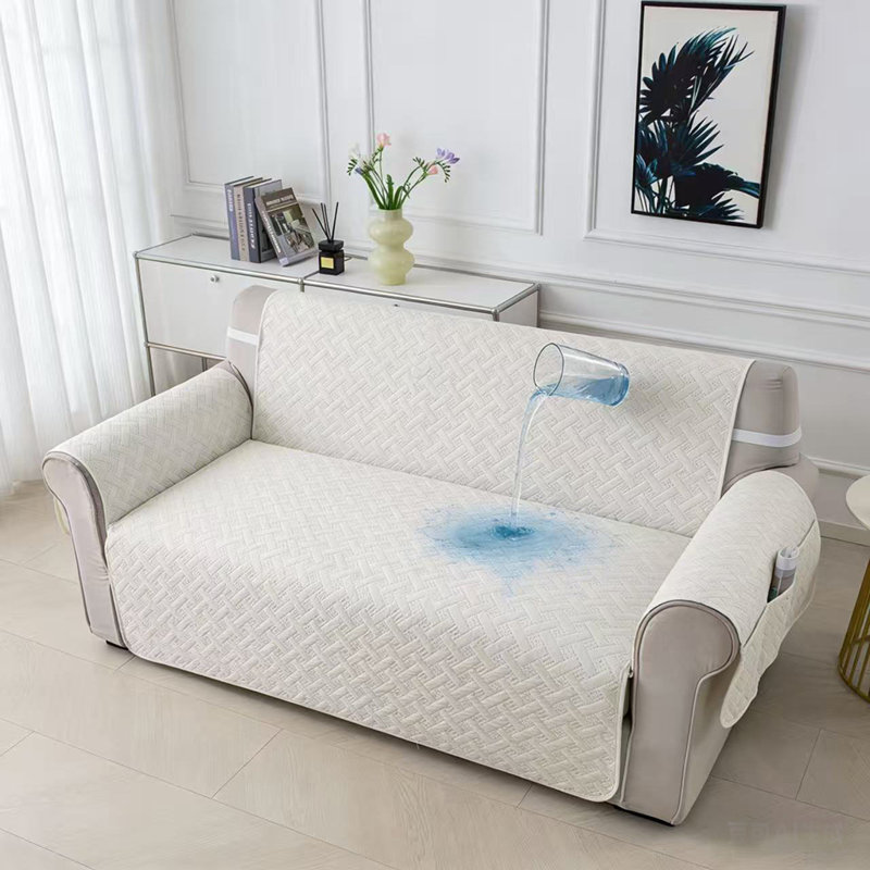 Orylavena Housse de protection pour canapé en tissu matelassé en tissu gaufré imperméable avec revers blanc, 3-Seat, Brun