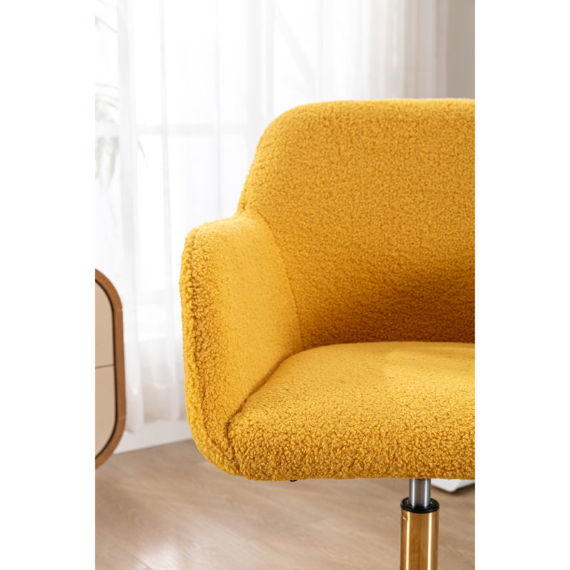 Versatile Adjustable Office Chair With Metal Legs And Universal Wheels For Enhanced Comfort And Mobility, Fabric Yellow