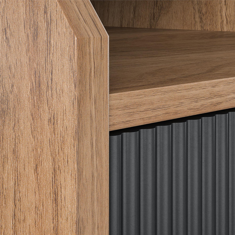 Walnut and Black Engineered Wood Mid-Century Modern End Table