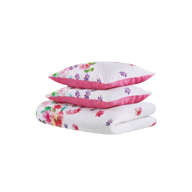 Beliani Larynhill Floral Duvet Cover Set with Pillowcases, 155 x 220 cm - 1 Pillowcase (80 x 80 cm)