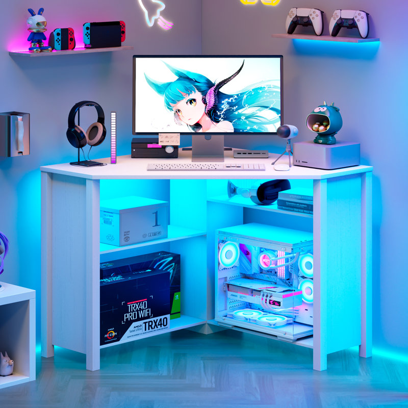 Computer Desk with Power Outlet, White