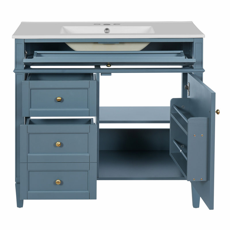 Bathroom Vanity With Sink, Bathroom Storage Cabinet With 2 Drawers And A Tip-Out Drawer, Bathroom Vanity For Organization