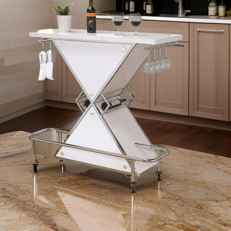 Bar en X avec rangement pour bouteilles de vin Bretz, Blanc