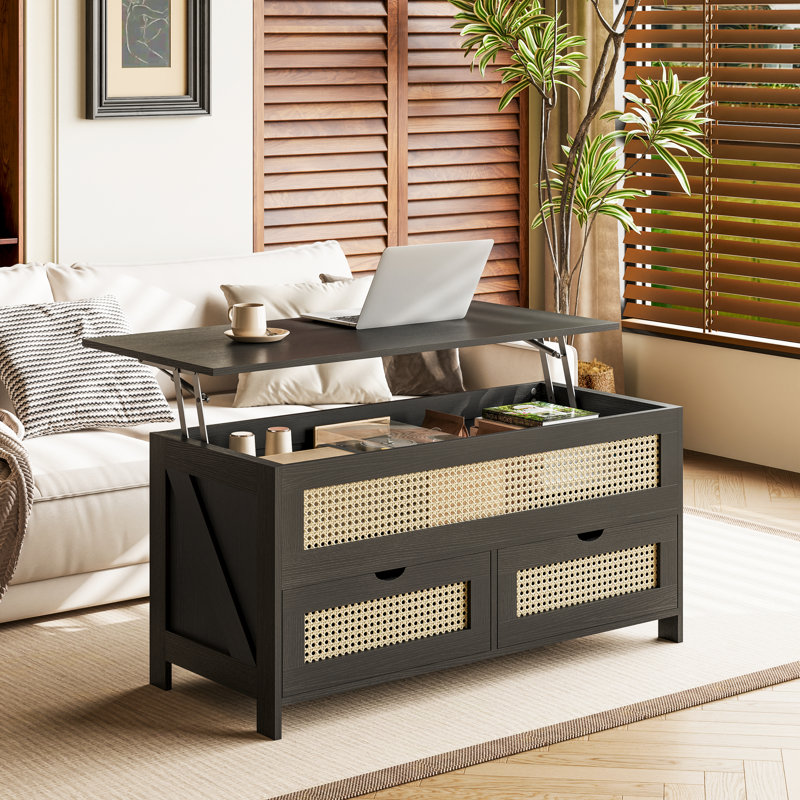 Torron Wood Lift Top Coffee Table with 2 Drawers for living room, Black