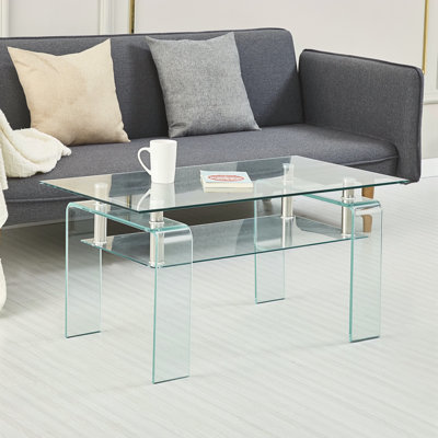 Table basse rectangulaire en verre transparent