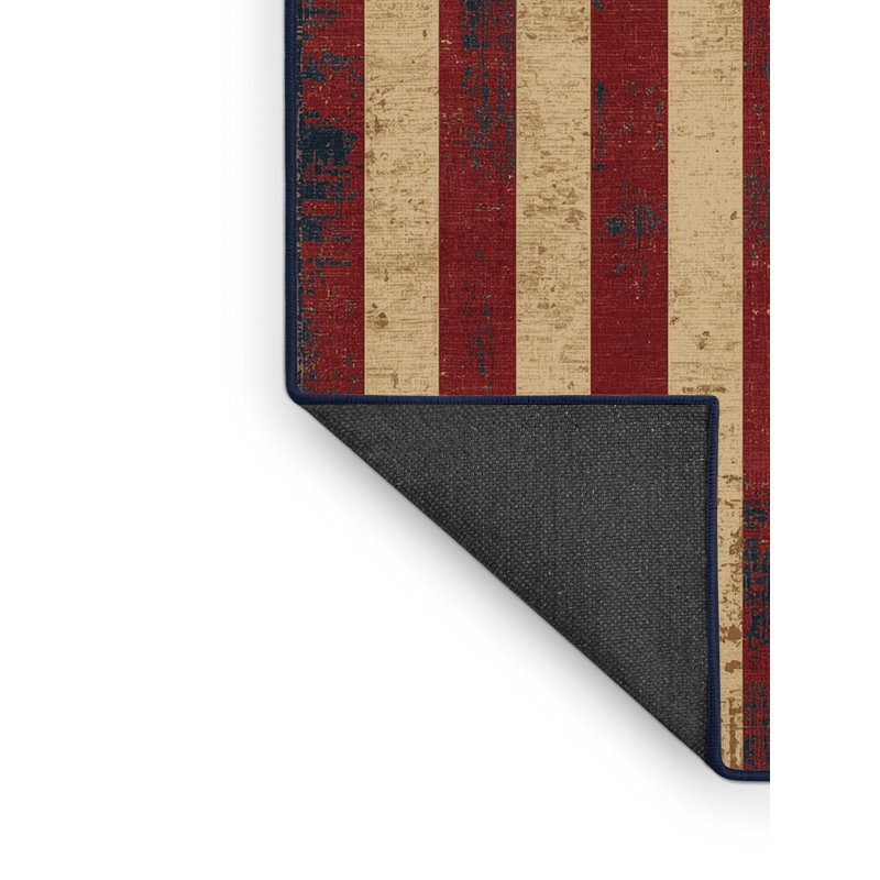 Soft Plush Feeney July 4Th Modern & Contemporary Abstract Area Rug in Brown – Navy Binding, 6x9