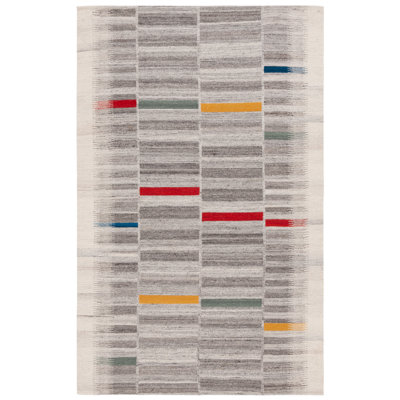 Tapis en laine et coton Kilim tissé à plat en ivoire / gris