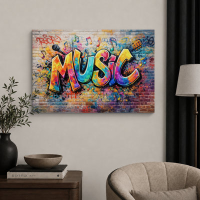 Illustration colorée de graffiti de musique colorée, photos de chambre d'adolescent, impression sur toile giclée sur toile encadrée