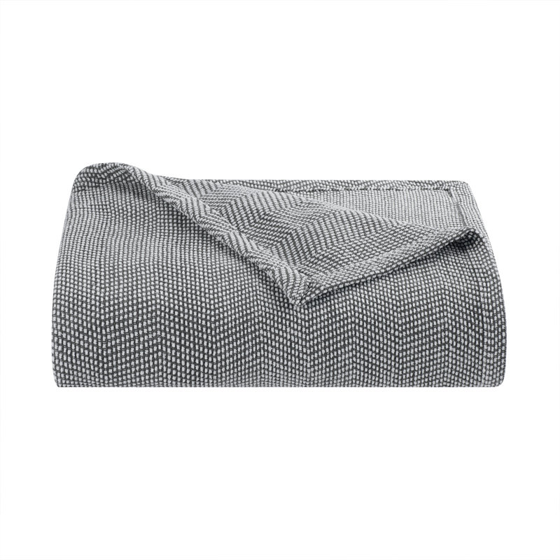Jeté en mélange de coton toutes saisons, Gris foncé