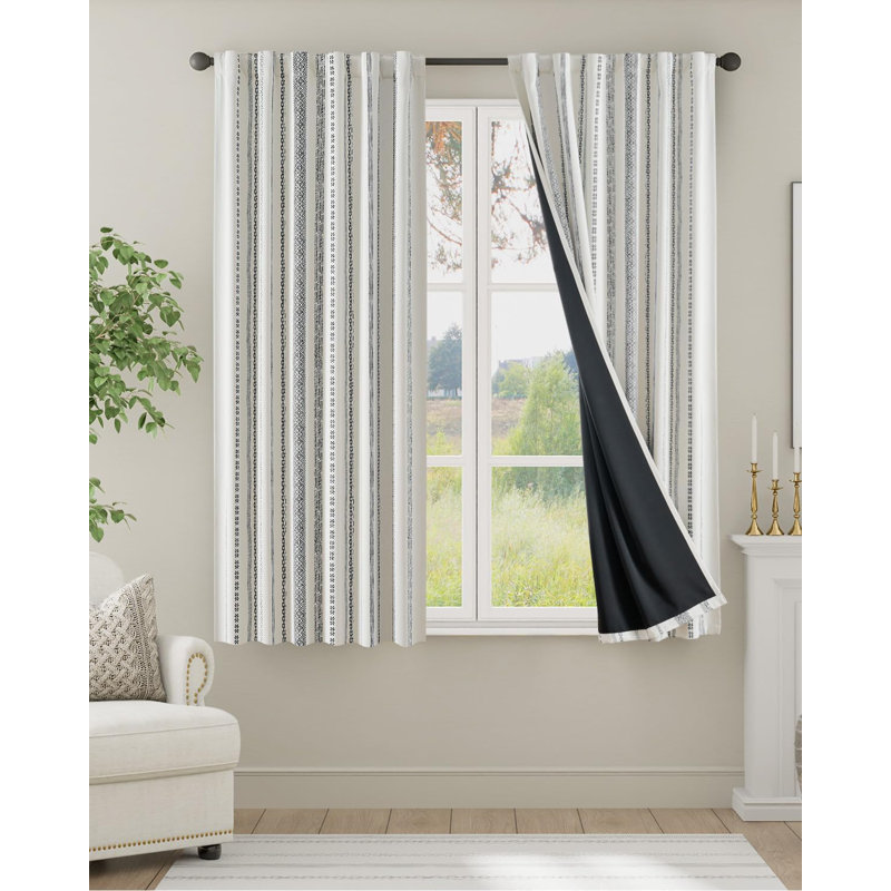 Rideaux occultant à motif géométrique boho, Noir, noir, noir, noir, L 52 po x L 63 po