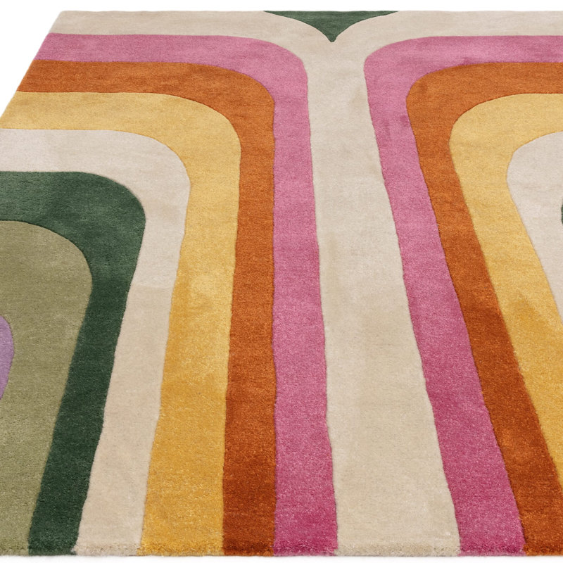 Priscila Retro Hand Tufted Recycled P.E.T Pink/Green Area Rug, Rectangle 120 x 170cm
