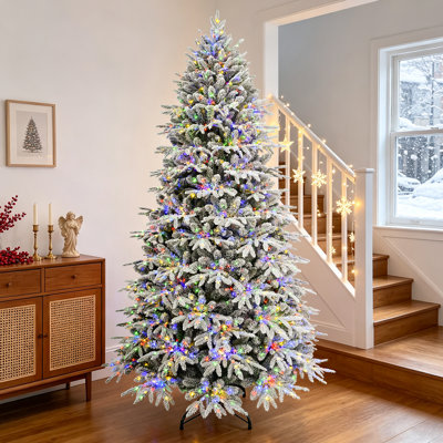 Pre Lit Warm‑White LED Green Snow Flocked Conical Artificial Christmas Tree