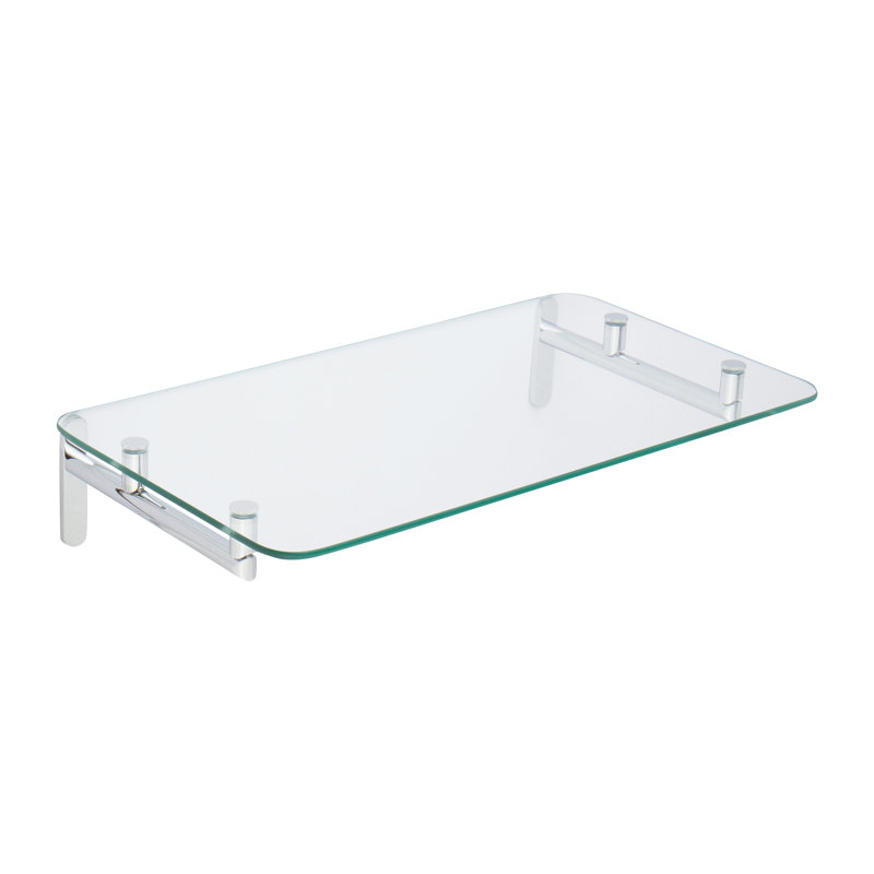 Sine Hotel Rectangle Glass Accent Shelf, Polished Chrome, 4.2" H x 24" W x 11.3" D