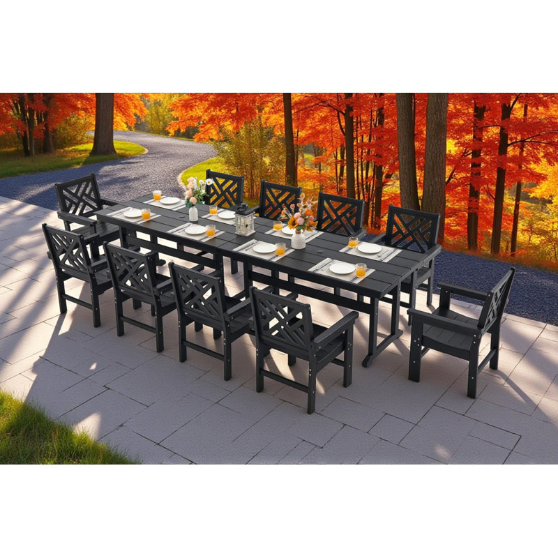 All-weather Hdpe Patio Dining Set With Umbrella Hole, 10