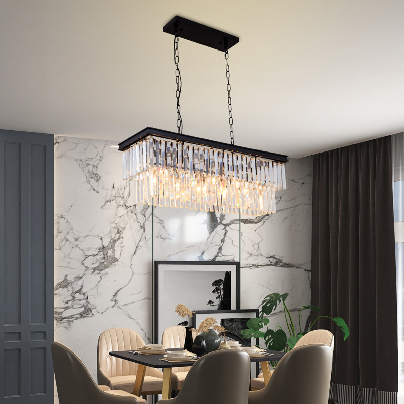 Luminaire suspendu linéaire à 9 lumières pour îlot de cuisine avec accents Crytal Amezcua