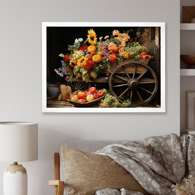 «Old Cart Cart Harvest», reproduction sur toile, Cadre photo blanc, H 16 po x l 32 po x P 1 po