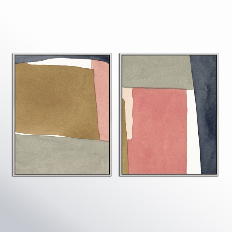 Natual Pink Set Of 2 Print by Julia Balfour, 50" H x 40" W, Picture Framed Canvas, Silver