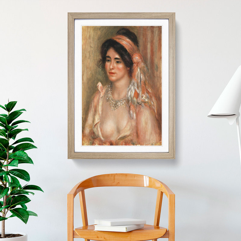 Woman with Black Hair by Pierre-Auguste Renoir - Picture Frame Painting, 65cm H x 48cm W x 2cm D, Oak
