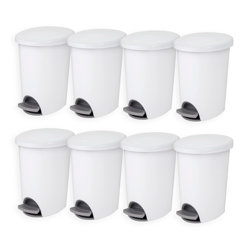 Corbeille pour déchets 2,6 gallons avec couvercle et base Sterilite 10818002 Ultra StepOn, paquet de 8