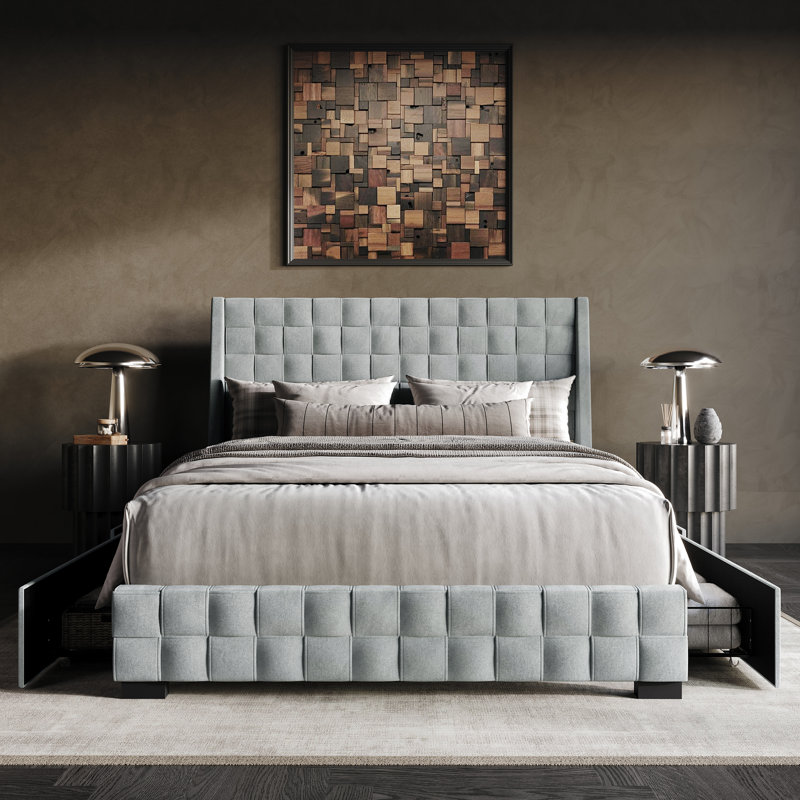 Dyisha Upholstered Unfinished Wingback Storage Bed, Silver Gray, King