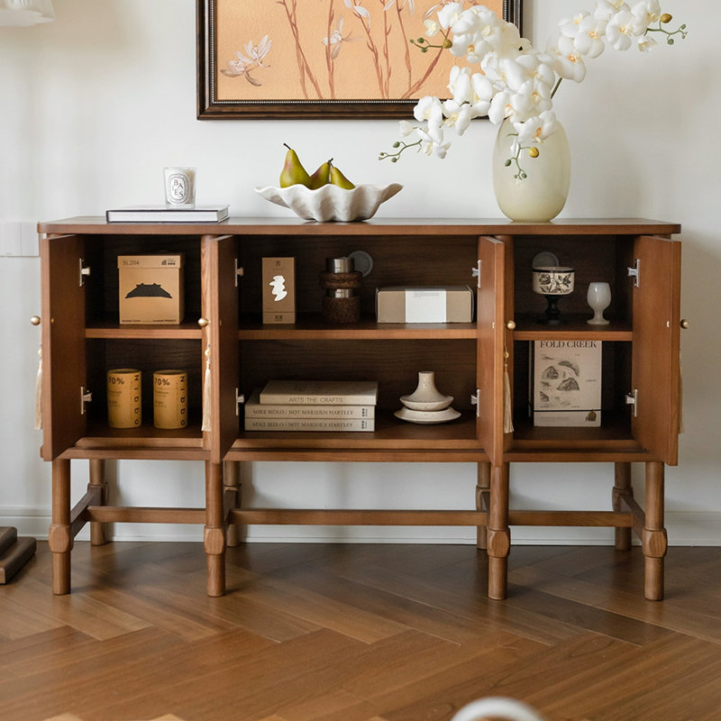 Buffet rétro en bois massif brun, H 31,5 po x l 62,99 po x P 17,72 po, Brun