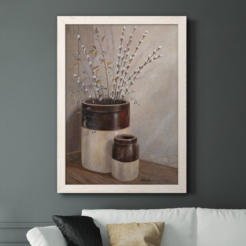 Peinture sur toile, "Pussywillows and Spring", H 44 po x l 31 po x P 1 po, Cadre blanc