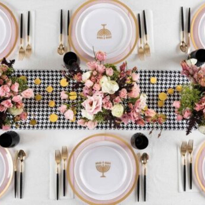 Assiettes rondes à paillettes rondes de Hanoukka de 8,6 pouces avec bordure dorée Ecoqualité pour 60 invités