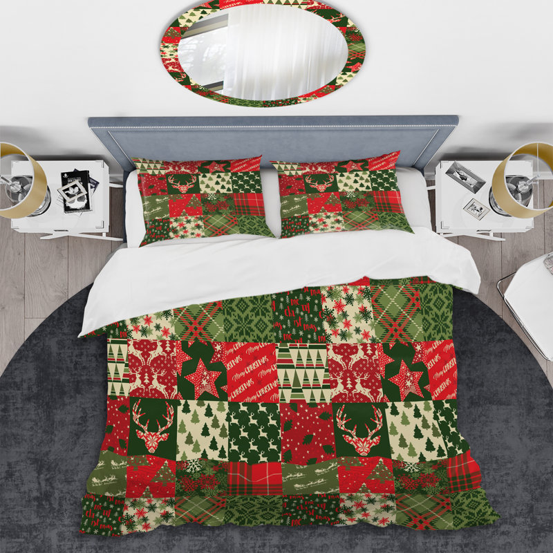 Christmas Art Patchwork - Ensemble de housse de couette à motif, Housse de couette pour grand lit et 2 taies décor