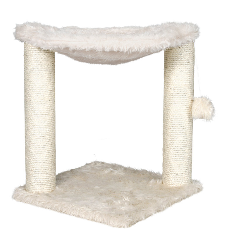 Cream Sisal Cat Tree with Plush Hammock and Toy