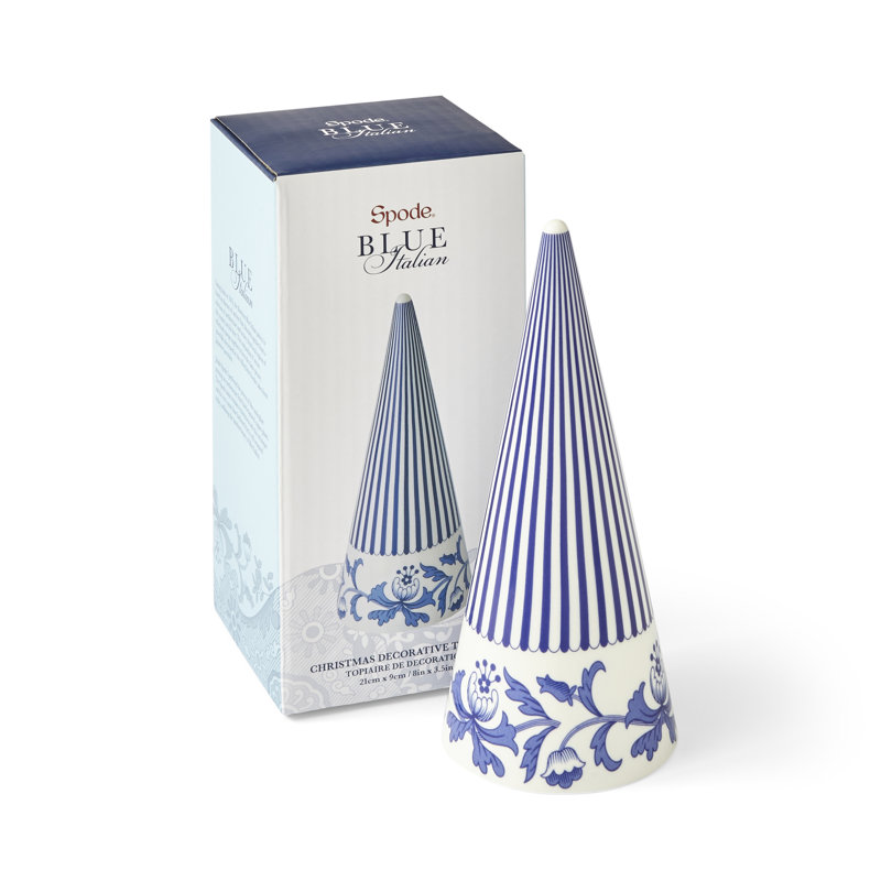 Spode – Blue Italian – Blue Italian Cone Shaped Topiary - 8 Inch - BlueWhite