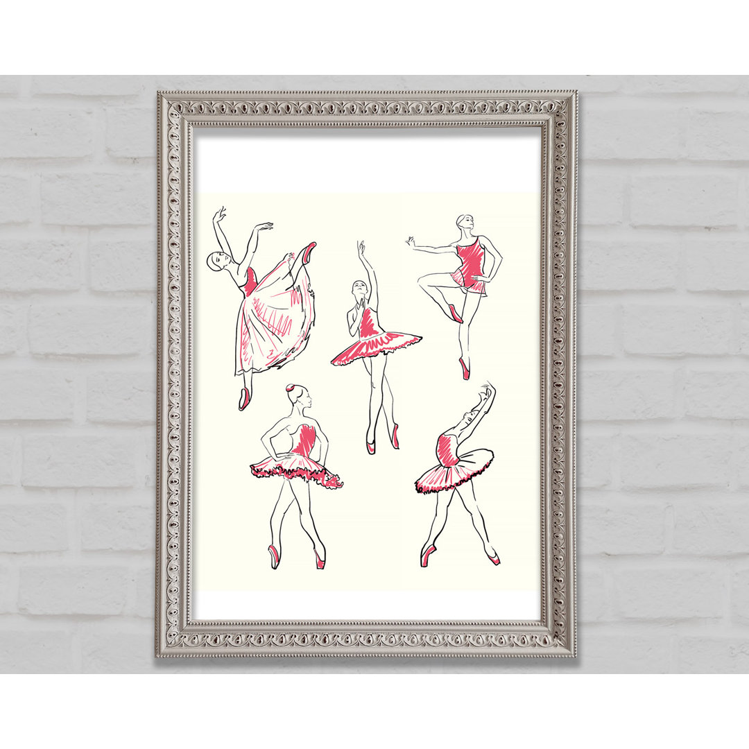 Pink White Ballerina 5 - Einzelner Bilderrahmen Kunstdrucke