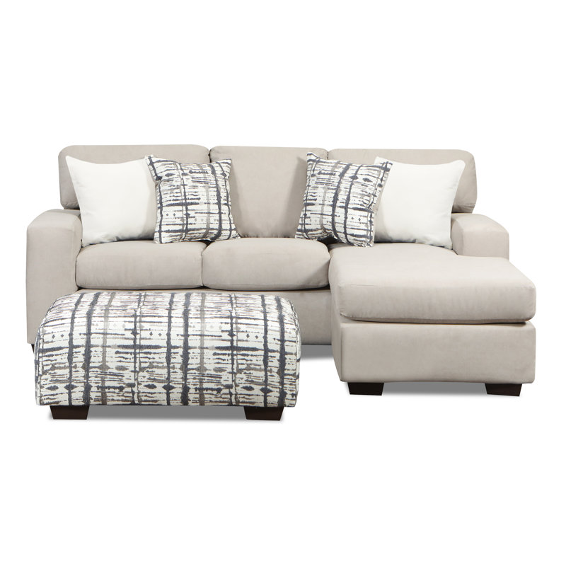 Canapé et méridienne réversible avec repose-pieds Anihya, 100 % polyester gris