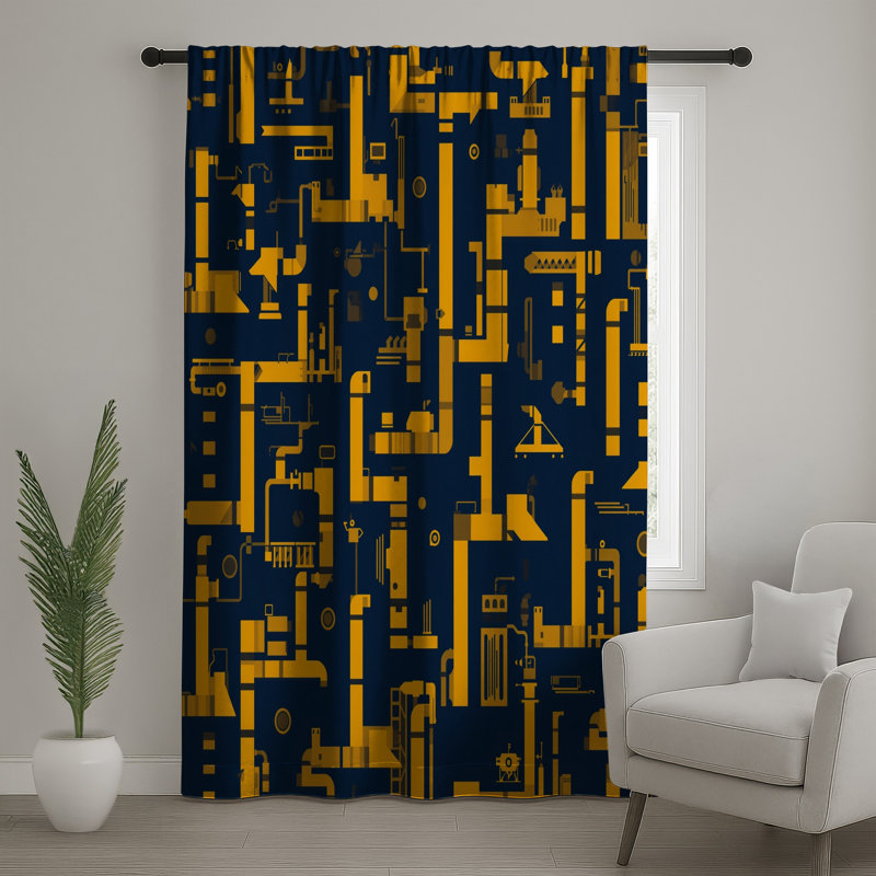 Rideaux de fenêtre à motif géométrique jaune, voilages et voilages occultants - 1 panneau, Sheer, 50" x 80" - 1 Panel