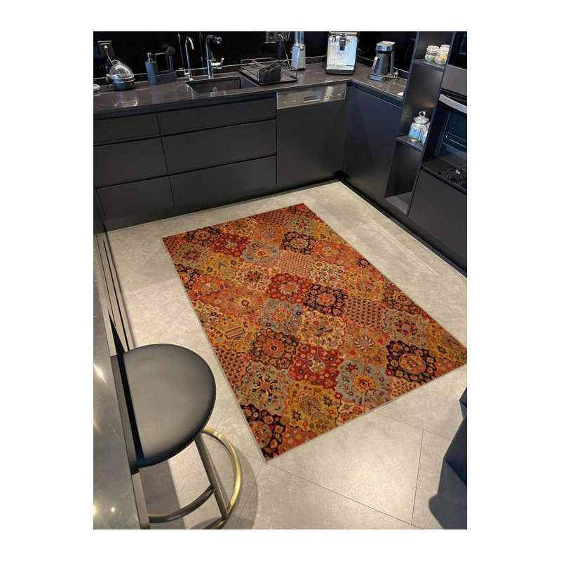 Tapis décoratif traditionnel à motifs traditionnels, Rectangle 4 pi 8 po x 6 pi 7 po