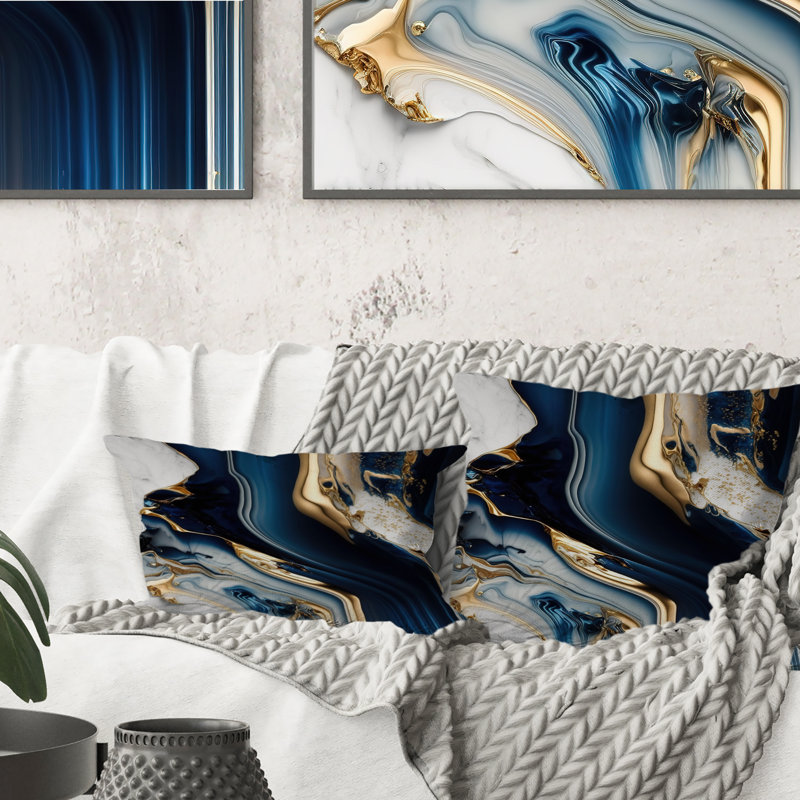 Abstract Geode Waves Blue V -  Printed Pillow, 18"H x 18"W, Square
