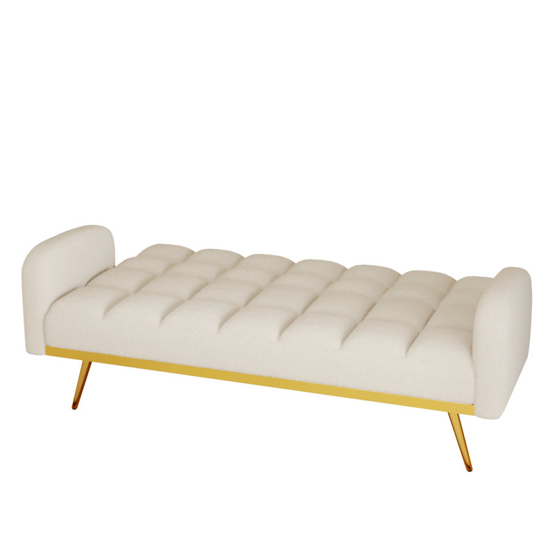 Canapé-lit capitonné avec 2 coussins décoratifs Cleaster, Tissu beige